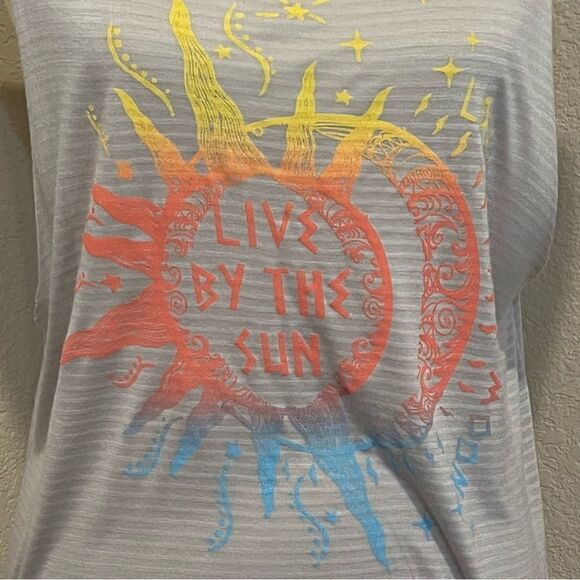 Promesa “Live By The Sun… Love By The Moon” Muscle Tee/Tank Size L Gray Sheer - Picture 4 of 11